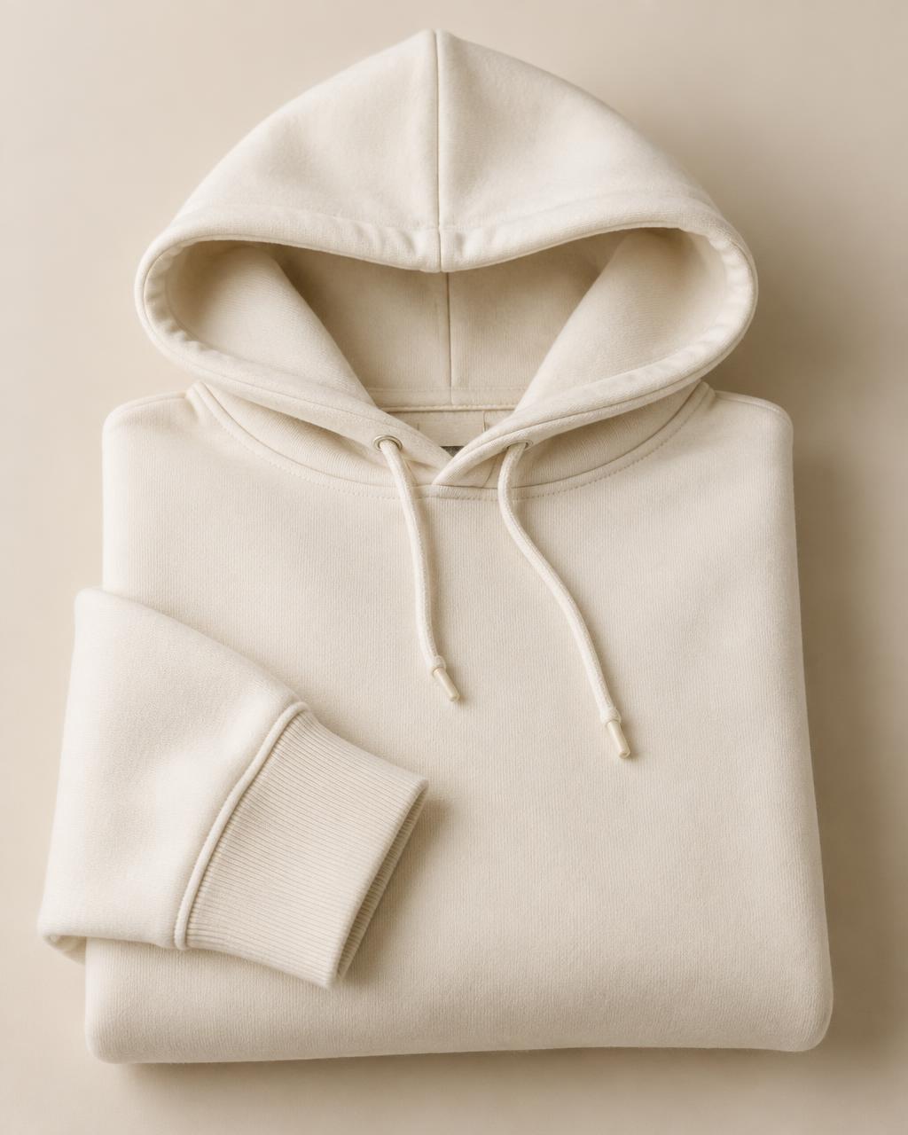 Folded, showing the hood and ribbed cuff