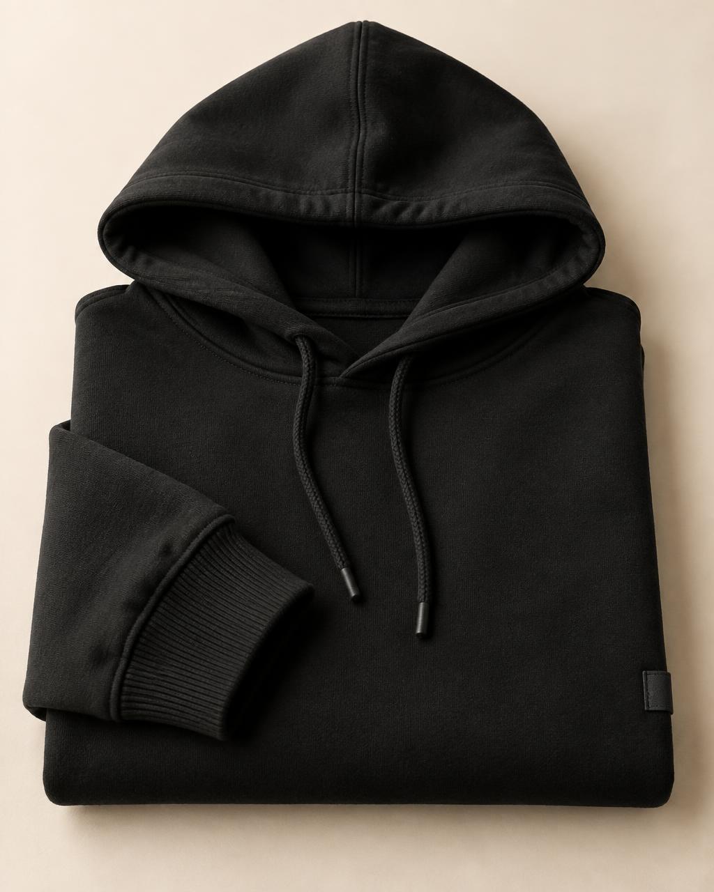 Folded, showing the hood and ribbed cuff
