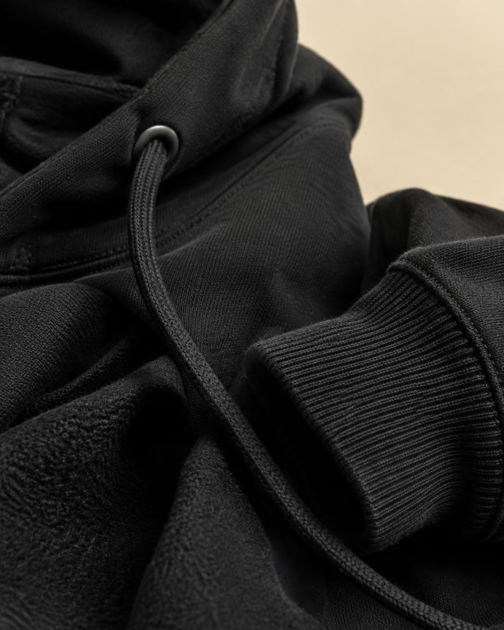 The brushed-back cotton and drawcord, close
