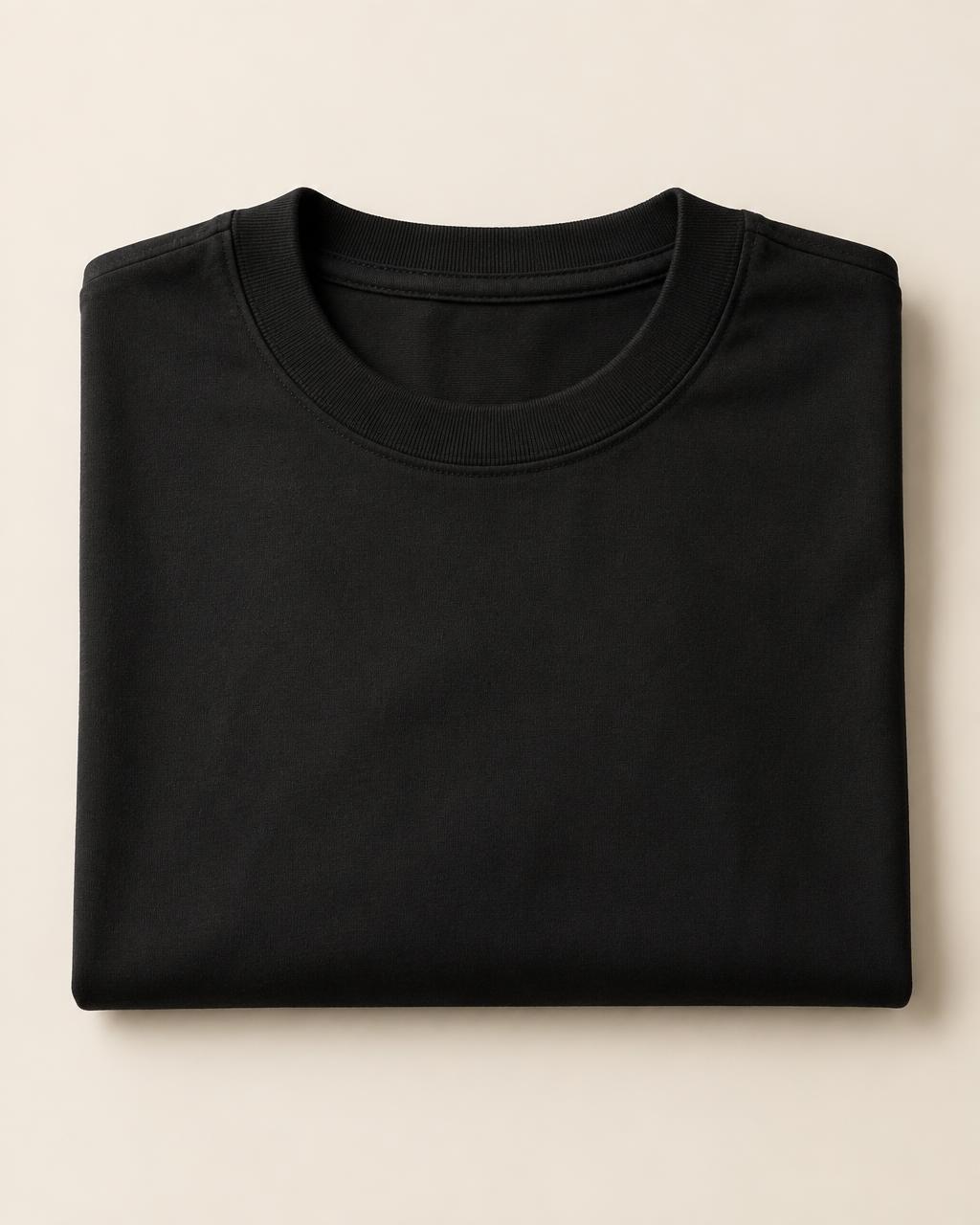 Folded, showing the boxy cut and neck rib