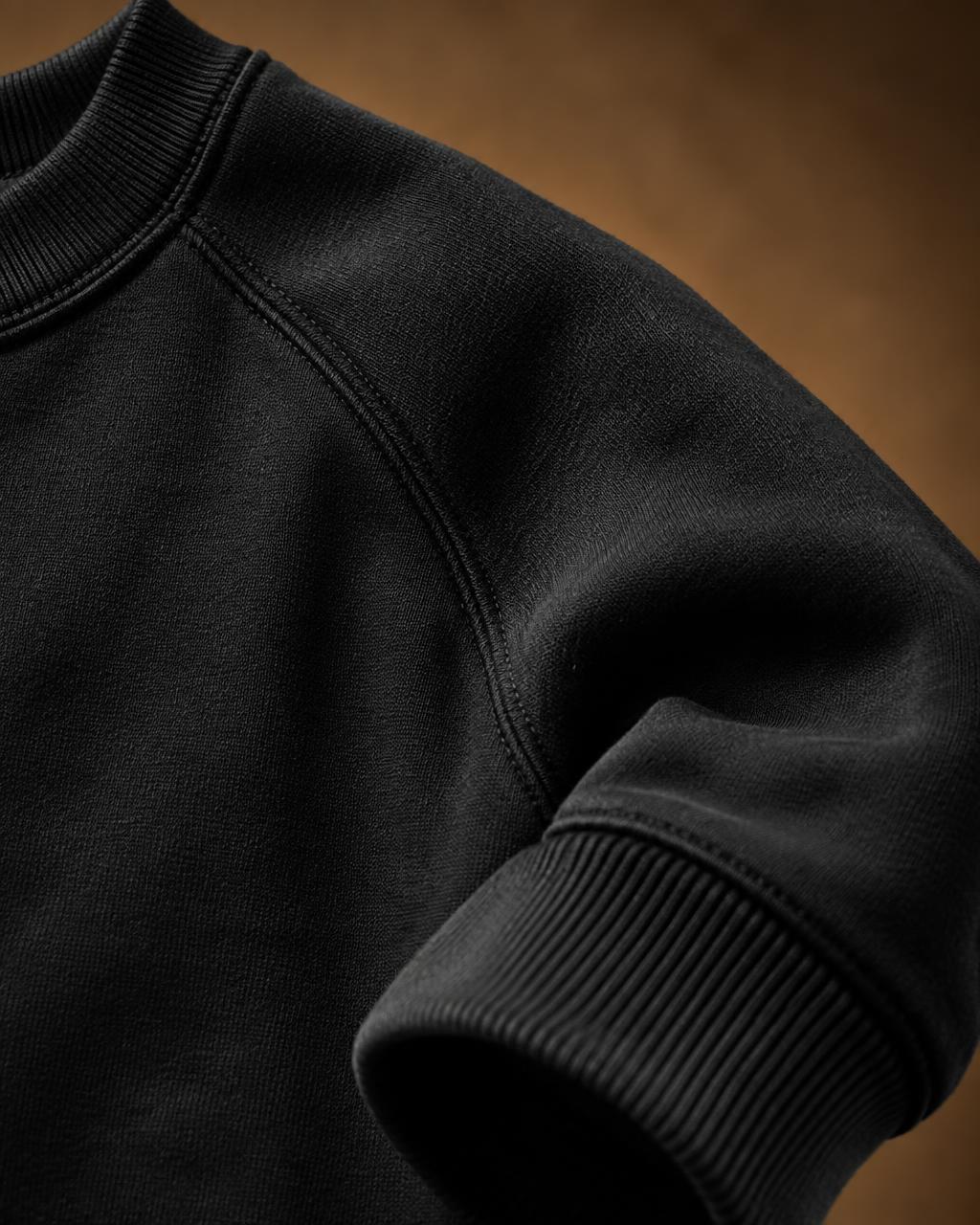 The raglan seam and ribbed cuff, close